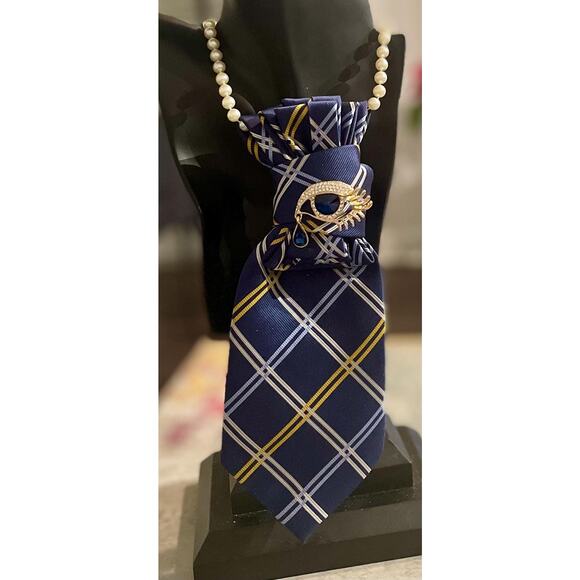 Re-Imagined Vintage Blue/Gray/Gold Tie & Eye w/Teardrop Brooch (for a Necklace) - Picture 1 of 10